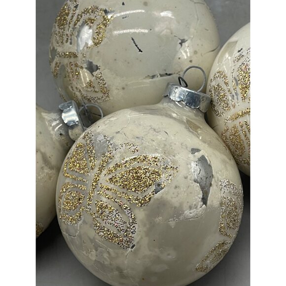 vintage set of 5 Christmas tree ornament butterfly white gold sparkle 2.5" READ - Picture 3 of 6